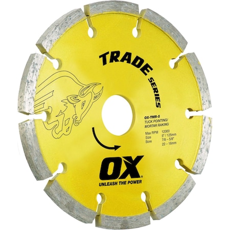 Ox Tools Trade Tuck Pointing Diamond Blade, Diameter: 5" / 127mm, Bore: 7/8'' - 5/8'' / 22mm - 15mm OX-TMR-5